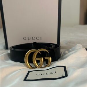 Gucci Black Belt with Gold GG Logo